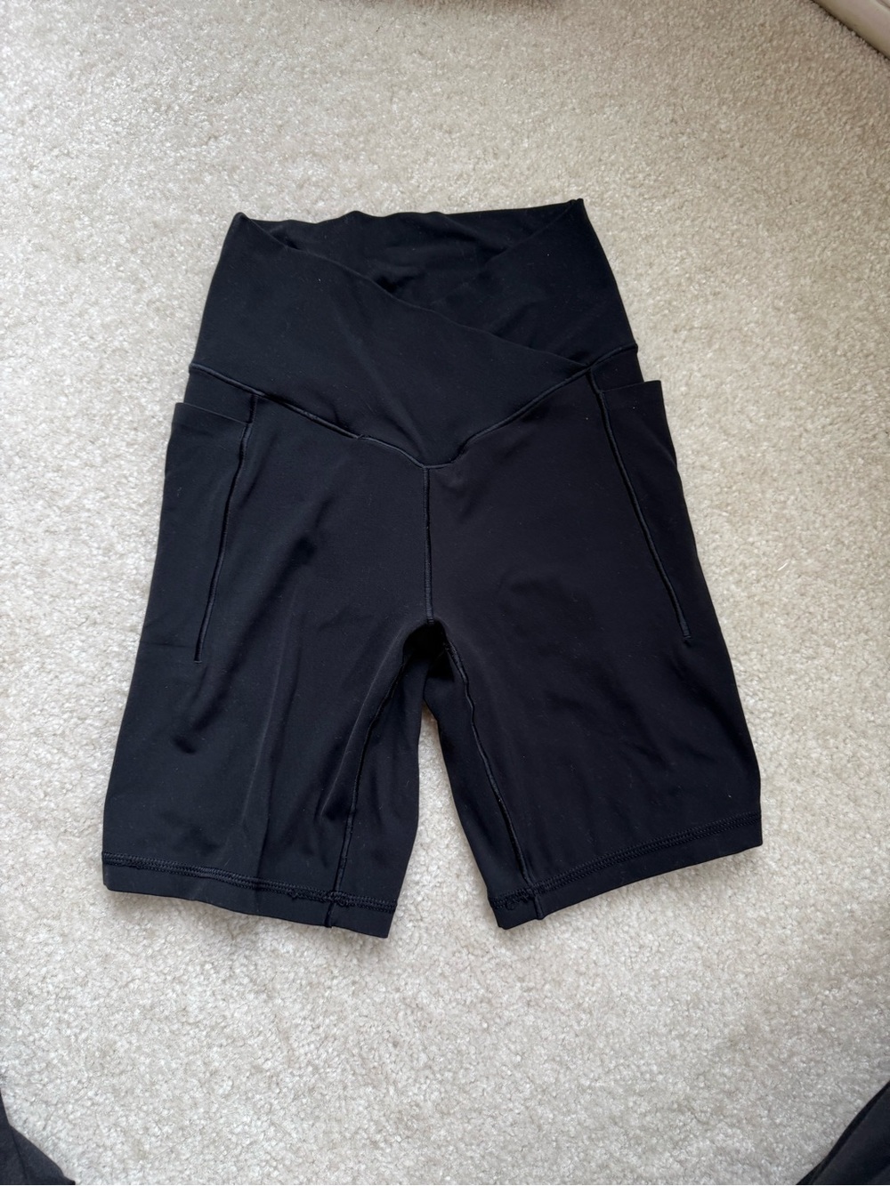 aerie Black High-Rise Crossover Bike Shorts with Pockets